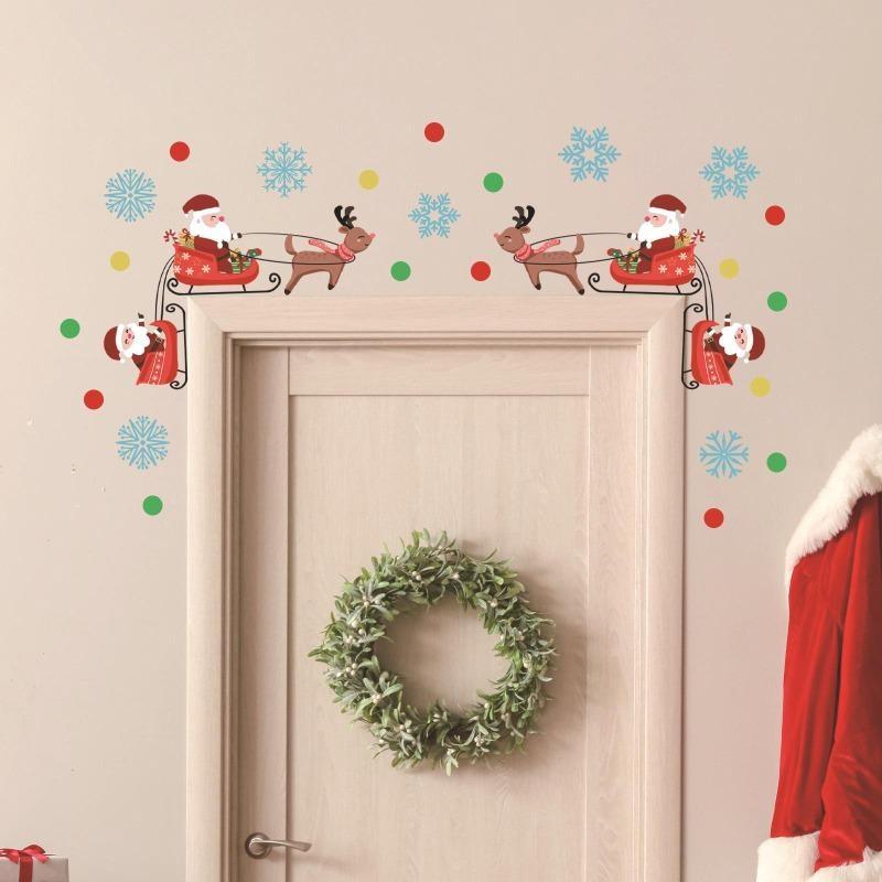 3pcs Wall Sticker Christmas Snowflake Santa Claus Christmas Tree Wave Dot Wall Sticker Door Head Decoration Self Adhesive Wall Sticker