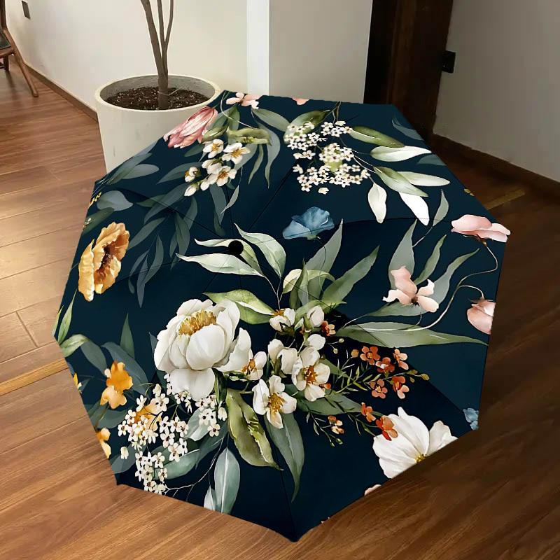 1PC Floral Pattern Umbrella-8-Rib Reinforced Portable Folding Travel Suitable for All Seasons Outdoor Daily Use Is an Ideal Choice  -K0414