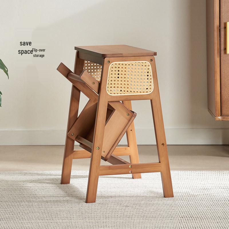 A-frame Solid Wood Folding Step Stool: Space-saving, Multi-layer, Double-layer Footrest Ladder.