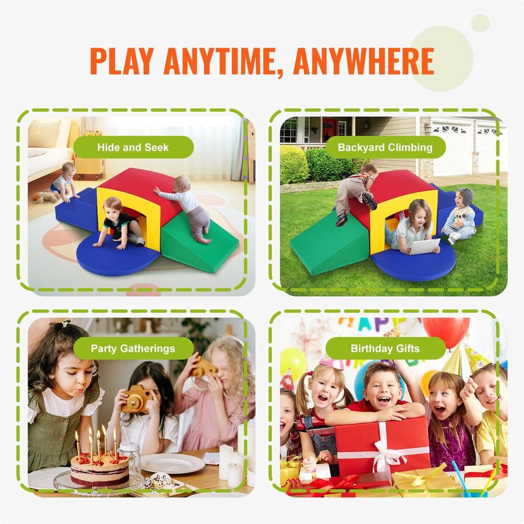 Toddler Climbing Toys Indoor, 5 Piece Climb, Crawl and Tunnel Soft Play Equipment, Foam Climbing Toys, Kids Tunnel Maze with Stairs and Ramp,Indoor