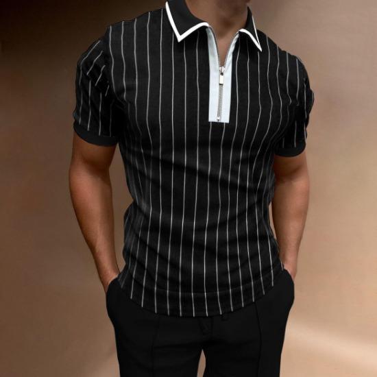 Men'S Polo Shirt Men'S Casual Short Sleeve Lapel T-Shirt 3D Printed Short Sleeve Zipper Polo