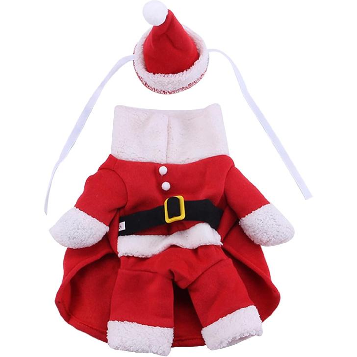 Pet Dogs Clothes Small Pet Festival Costume with Santa Claus Hat Doggy Winter Warm Clothes Outfit Photo Props Suit