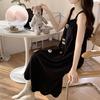 2026 Summer Princess Style Woven Cloud Cotton Camisole Nightgown with Chest Pads - Long Skirt, Square Neck.