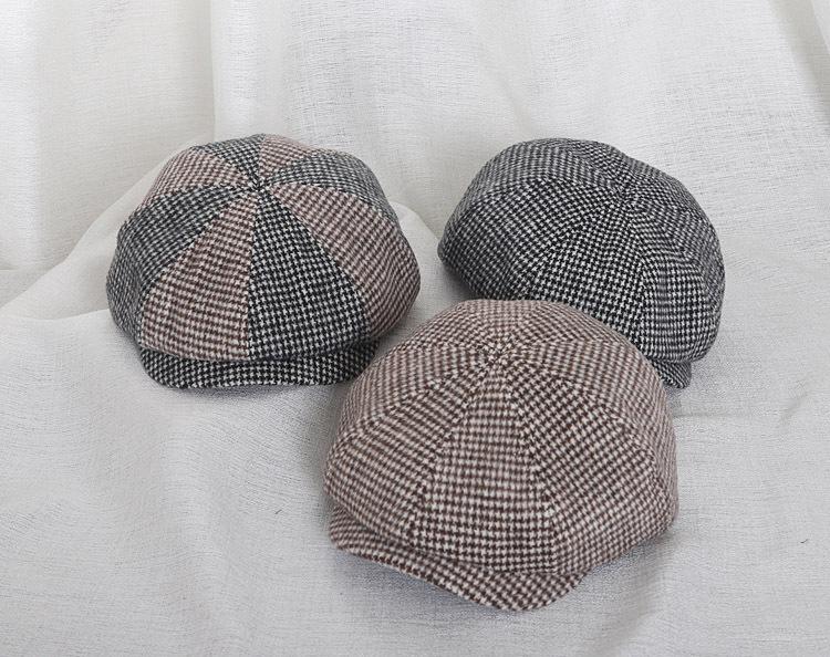 Autumn and winter parent-child children's beret adult color matching octagonal hat men's and women's thousand bird grid forward hat versatile