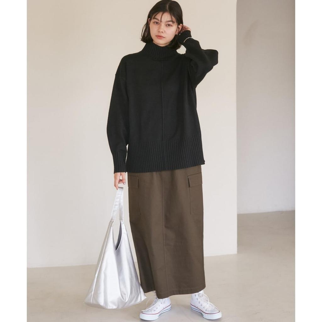 ROPE PICNIC GDM54110 Black Knit Pullover with Center Machine Perfect for Coordinating with Other Items Women's (01) Tuck, Mid-Length, Anti-Static,