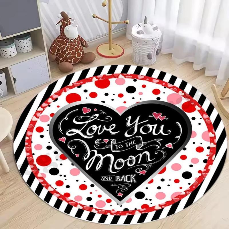Rutigt Hjärtmönster Rund Matta Kärlek Rosmönster Mjuk Halkfri Cirkulär Matta Sovrum Vardagsrum Alla Hjärtans Dag Dekor Golvmatta