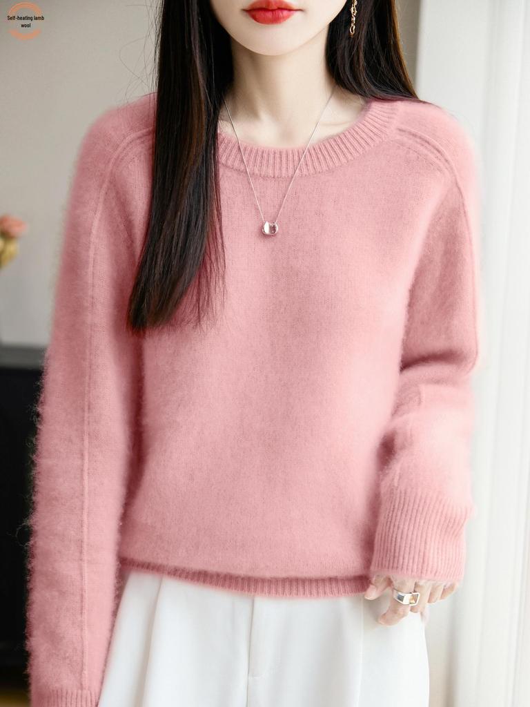Women's Seven-Needle Thickened 100% Pure Wool Sweater - Autumn/Winter, Warm, Round Neck, Loose Fit, Knit Base Layer