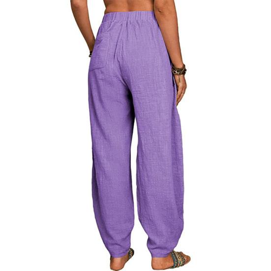 Women Pants Elastic High Waist Pure Color Long Trousers with Pockets Loose Fit Wide Leg Harem Pants Daily Wear