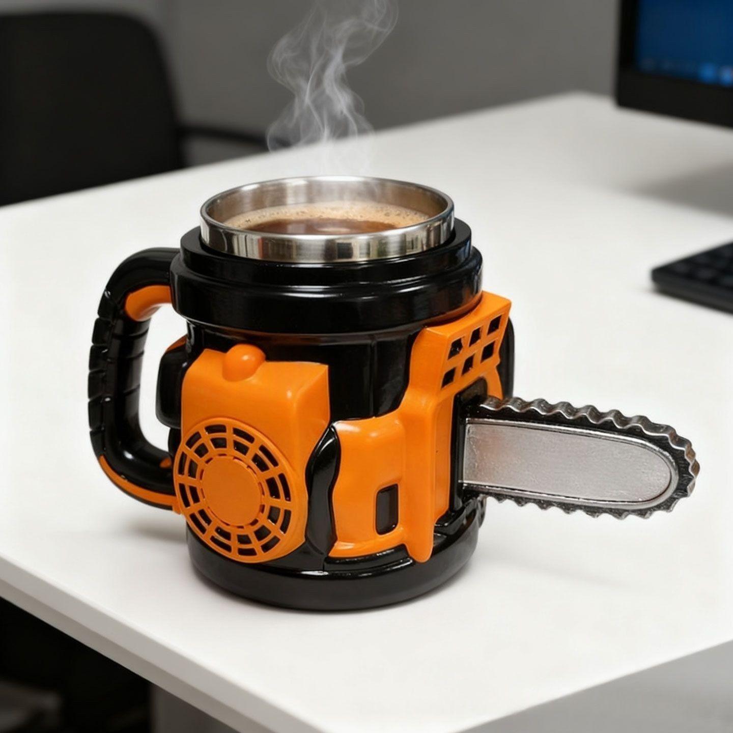 

Popular new chainsaw cup resin material with stainless steel liner desktop decoration 300ml