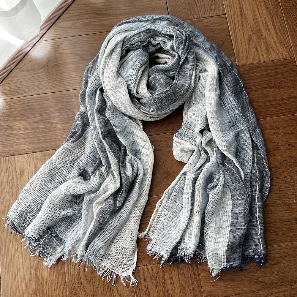 

Длинный полосатый шарф Полосатый цветной хлопковый солнцезащитный платок с маленькой кисточкой 190*80cm