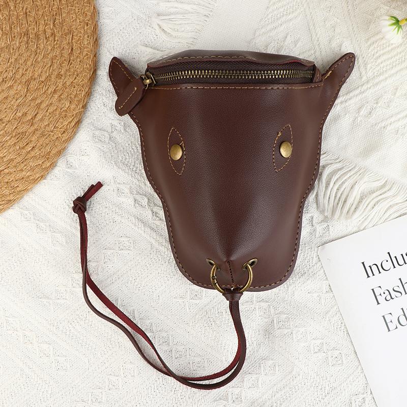 Pánská Vintage ledvinka s býčí hlavou Pu kůže Pás-balení se zapínáním na zip Středověký rytířský design Pro každodenní použití Speciální příležitosti