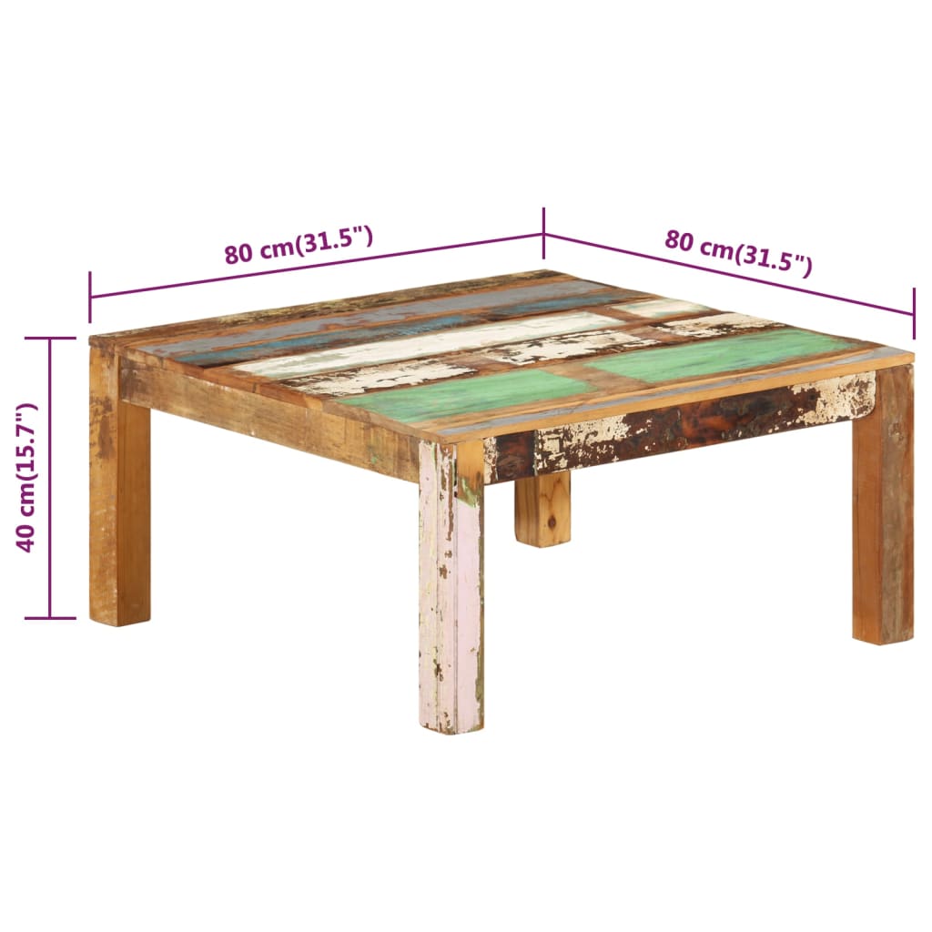 Coffee Table, 80 X 80 X 40 Cm, Solid Reclaimed Wood