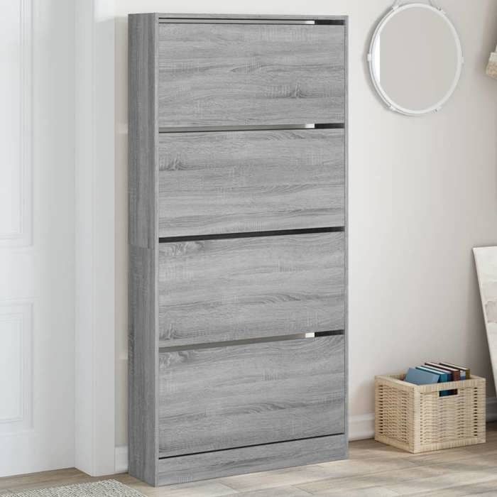 VidaXL Armoire à chaussures 4 tiroirs rabattables sonoma gris 3214369