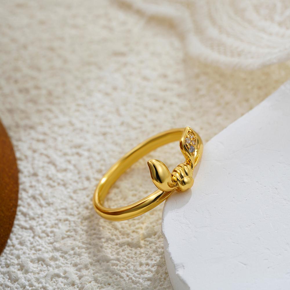 Fashion Cute Rabbit Ear Rings Women Hypoallergenic Gold Plated Inlaid Zircon 3D Knot Stainless Steel Finger Ring Zircon Anillos