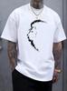 Male Black Round Neck T Shirt Distressed White Sketch Beard Unisex Profile Simple Monochrome Portrait Daily Soft Cotton Tees