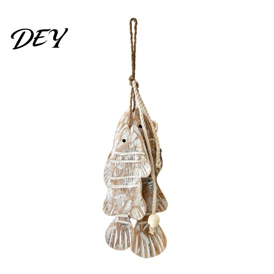 Unique Housewarming Gifts Rustic Nautical Wooden Fish Decor, Coastal Beach Style Wall Hanging Office Decorative Accents Ornament with Fishing Net for