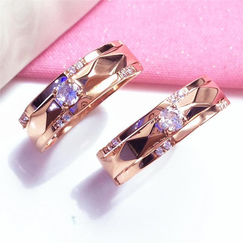 Purple Gold Inlaid Zircon Ring, Simple Temperament, High-Grade Rose Gold-Plated Open Design Ring.