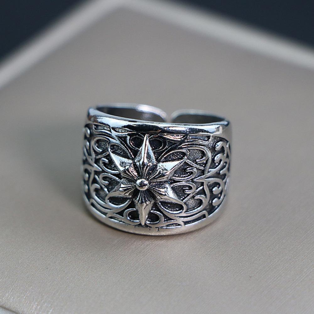 European and American Men's Trendy Metal Ring, Retro Style Cool and Handsome Design Totem Geometric Men's Ring