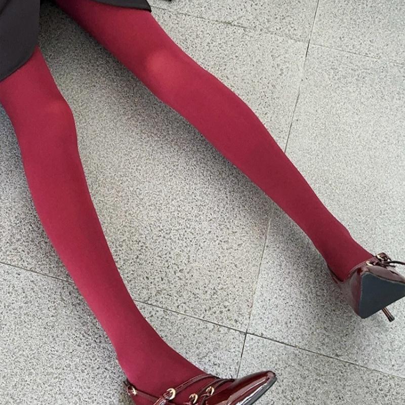 

Burgundy Vintage Velvet Stockings Thin Tight Bottoming Pants Anti-Hooker Outer Wear Daily Senior Pantyhose One Size