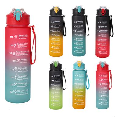 1 Stück Motivations-Wasserflasche mit 800 ml Fassungsvermögen und Zeitmarkierung, auslaufsicher, mit robustem Tragegurt, für Fitness, Fitnessstudio, Outdoor-Sport