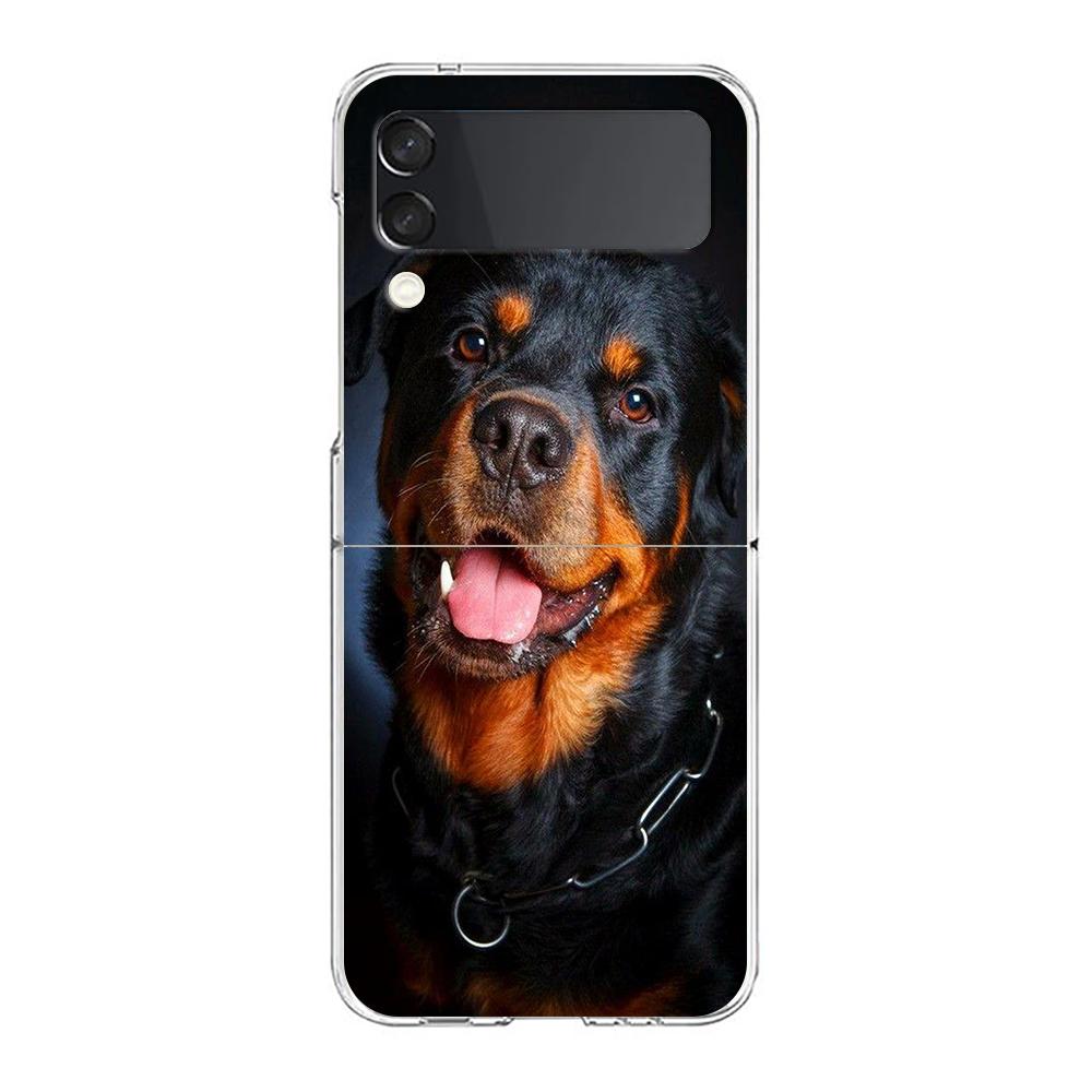 Transparent Phone Case For Samsung Galaxy Z Flip 3 4 5 6 7 Hard Folding PC Z Flip3 Flip4 Cover Rottweiler Dog
