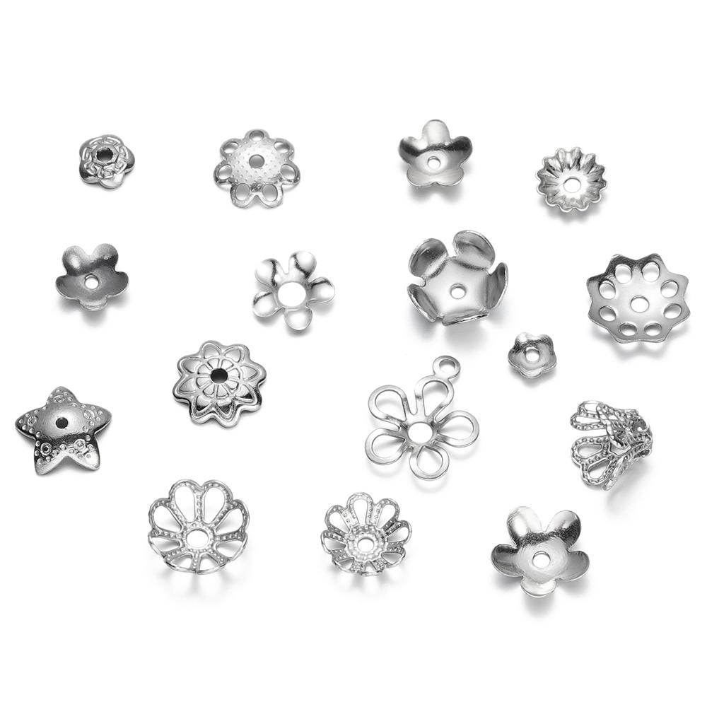 20/50Pcs/Pack Stainless Steel Flower Tree Leaf Round Beads Caps For Handmade DIY Jewelry Making Bracelet Necklace Accessories