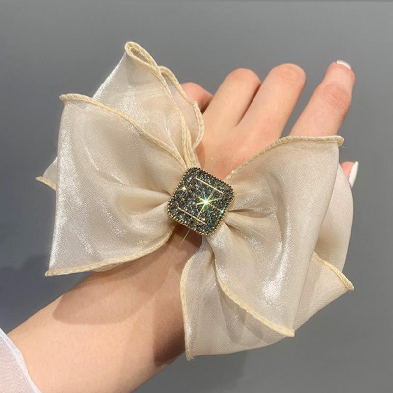 Big Bow Hair Tie Ponytail Hairband Exquisite Diamond Women Girl Pretty Elastic Hair Ring Headdress Accessories Versatile
