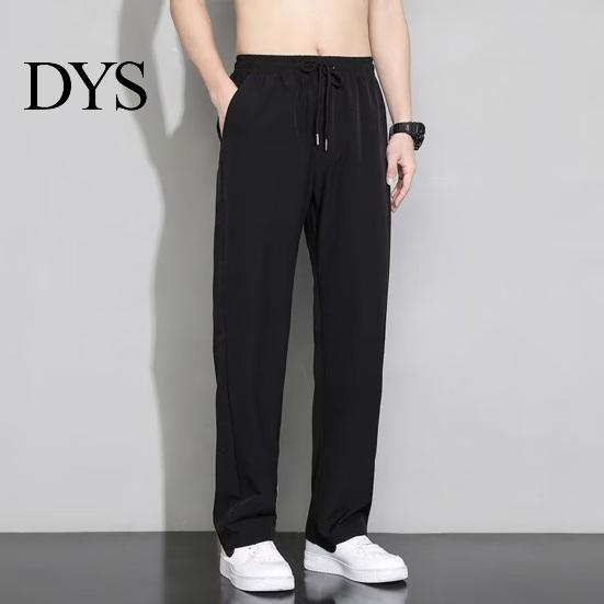 Secure Pocket Design Trousers Men Suit Pants Ice Silk Straight Thin Side Pockets Drawstring Elastic Solid Color Waist Quick Dry Gym Traning