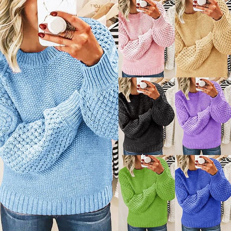 26 Spring Autumn Women's Cable Knit Loose Round Neck Pullover Sweater