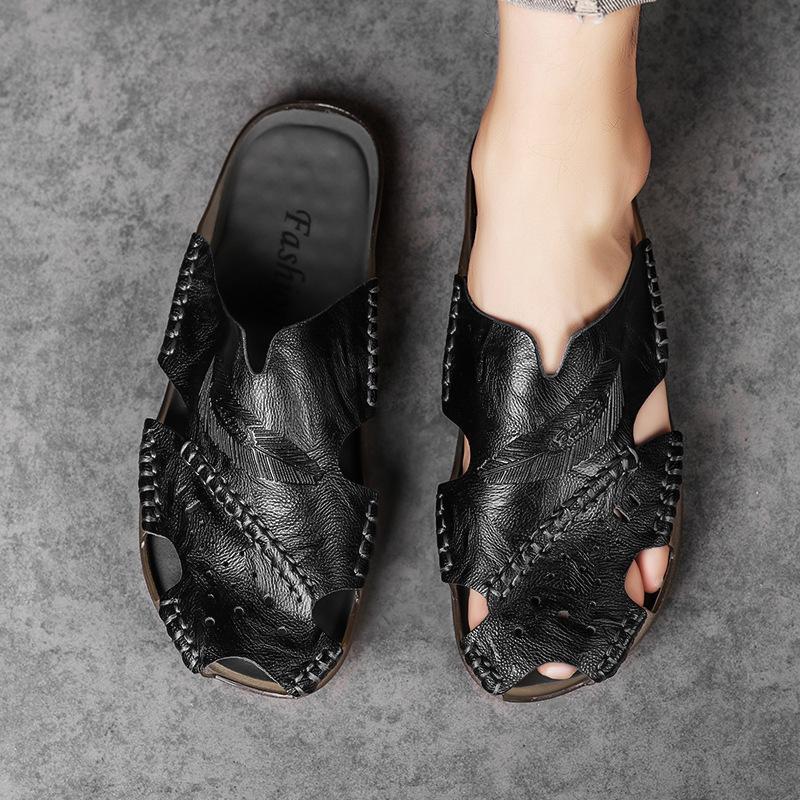 

Men s large-size hand-sewn baotou sandals summer 2025 new hollow and breathable lazy one pedal 48