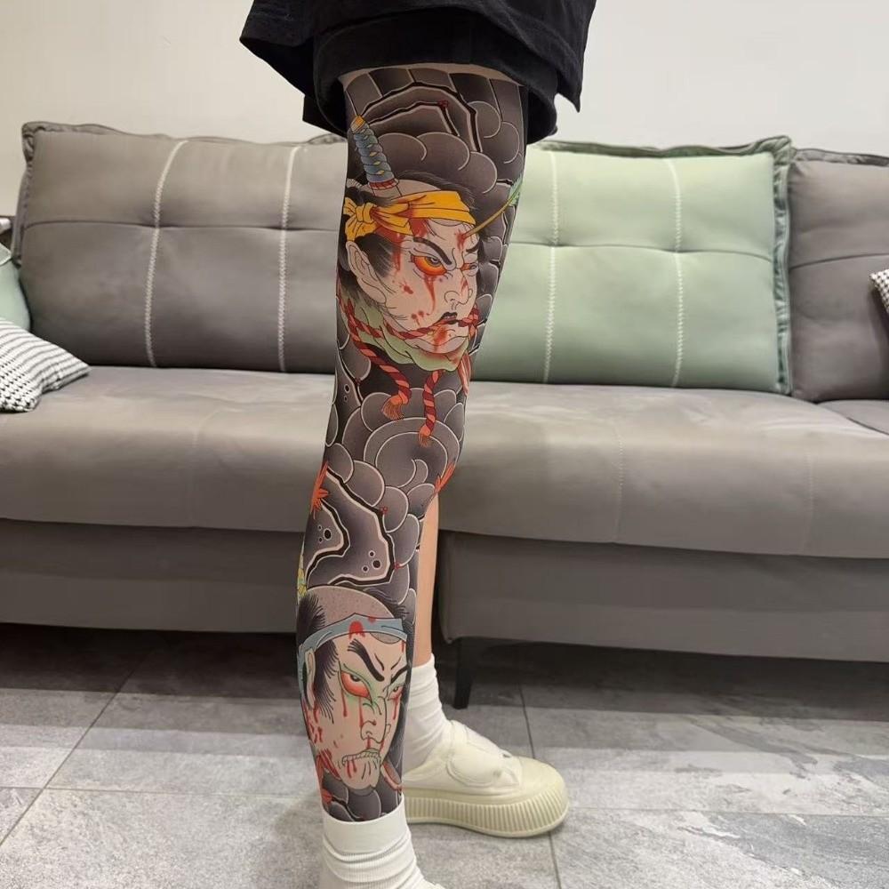 1pc Breathable Men Sun-proof Socks Japanese Style Full Leg Socking Snake Tattoo Socks Fishing