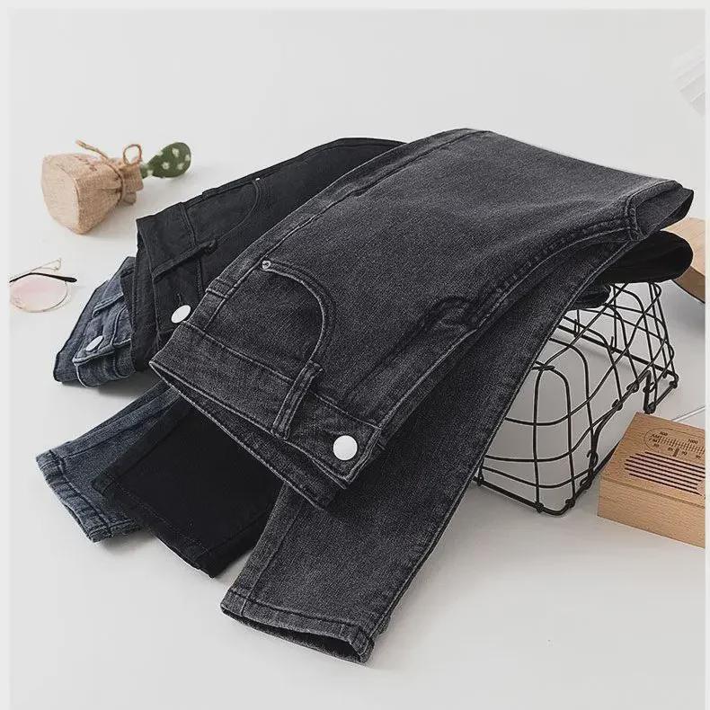 Elastické úzké džíny s vysokým pasem pro ženy – malá velikost, Slim Fit, plus sametové, zesílené, univerzální tužkové kalhoty.