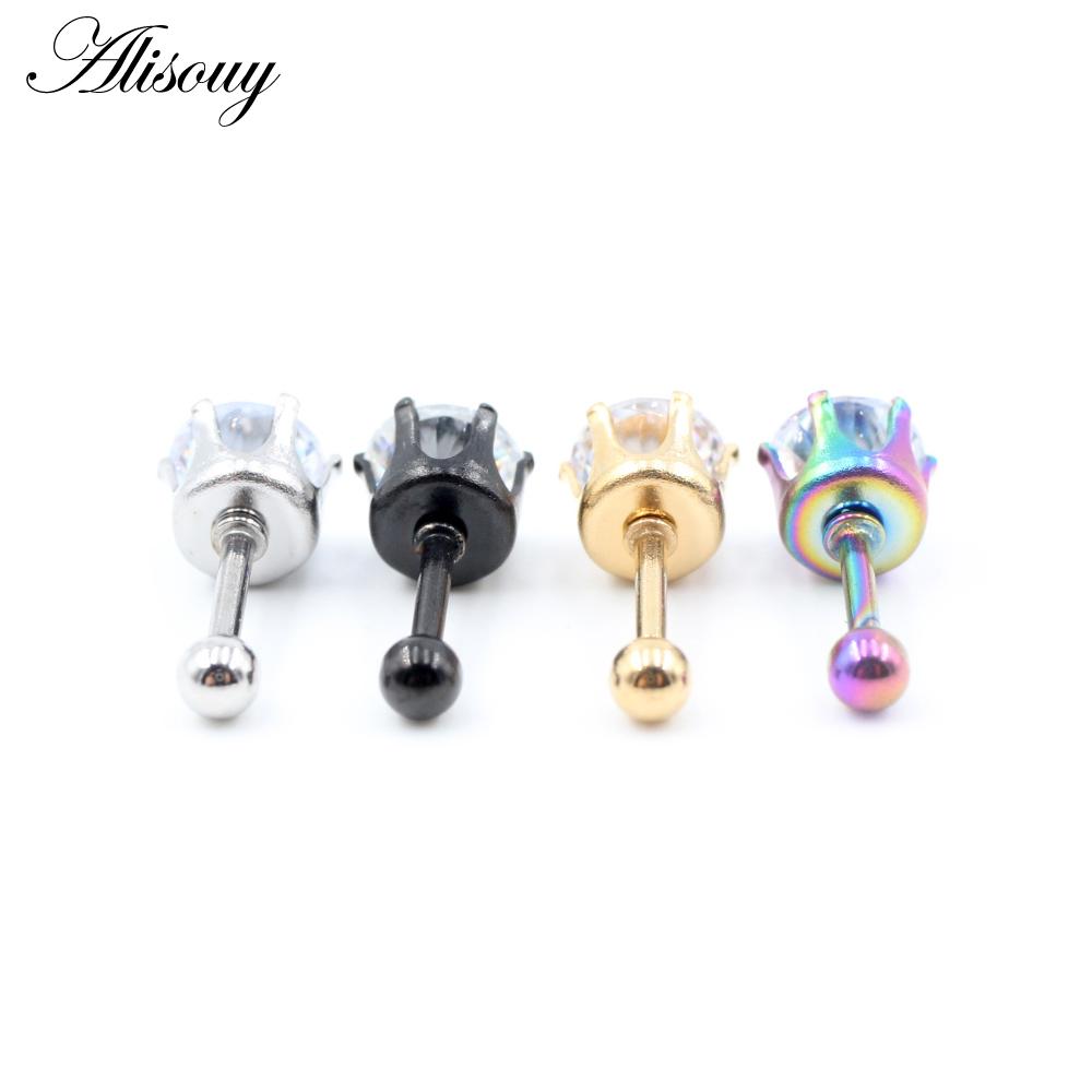 Alisouy 2pcs 3-6mm Ear Stud Earrings Hypoallergenic Round Cubic Zirconia Stainless Steel CZ Girls High Quality Women Earrings