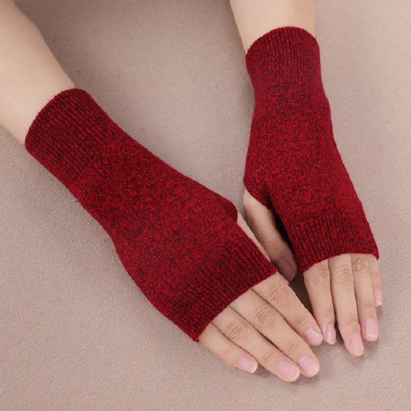 Wollhandschuh für Damen Winter Gestrickt Fingerlos Warm Weich Uni Dehnbar Halbfingerhandschuh Dame Elastisch Kurz Kaschmir Cosplay Handschuhe