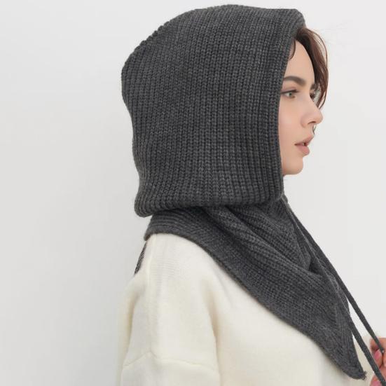 Men Women Shawl Scarf Solid Color Adjustable Drawstring Hooded Design Scarf 2 In 1 Winter Outdoor Hooded Wrap