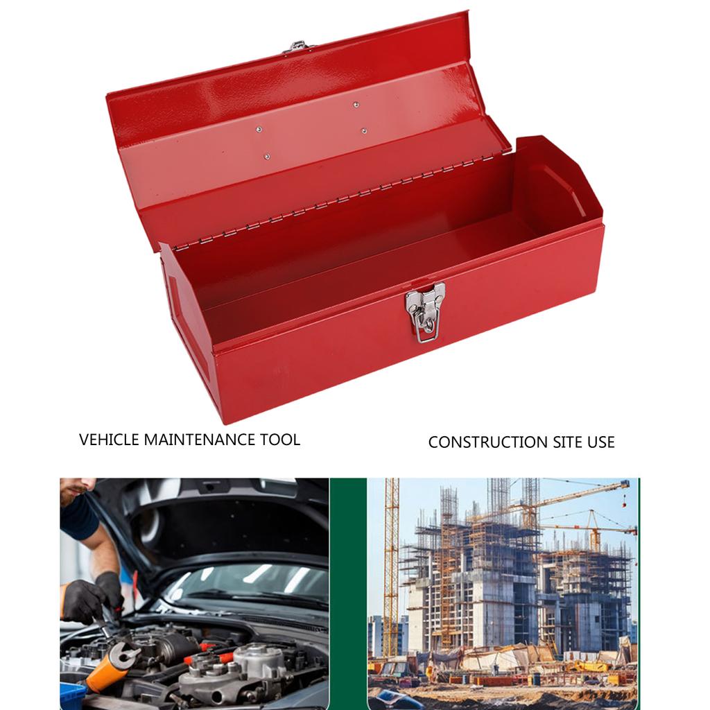 Portable Red Metal Tool Box Hip Roof Style Tool Organizers for Mechanics and DIY Enthusiasts with Single Layer Design