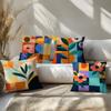 Modern Geometric Floral Throw Pillow Covers Colorful Abstract Flower Print Cushion Cases, Mid-Century Home Decor For Living Room