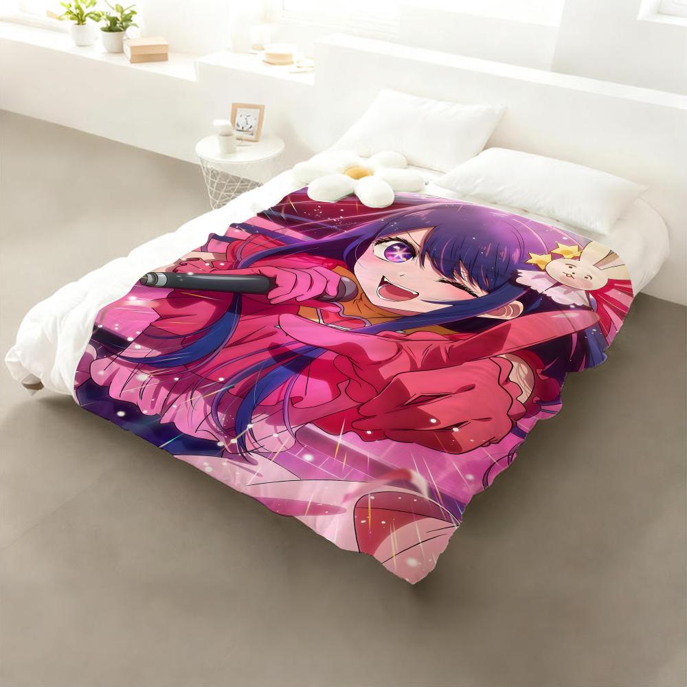 

Anime Oshi no Ko Throw Flannel Throw Blanket: Soft Kid-Friendly Warm Anti-Static All Season Washable Couch Bed Home 75x90cm