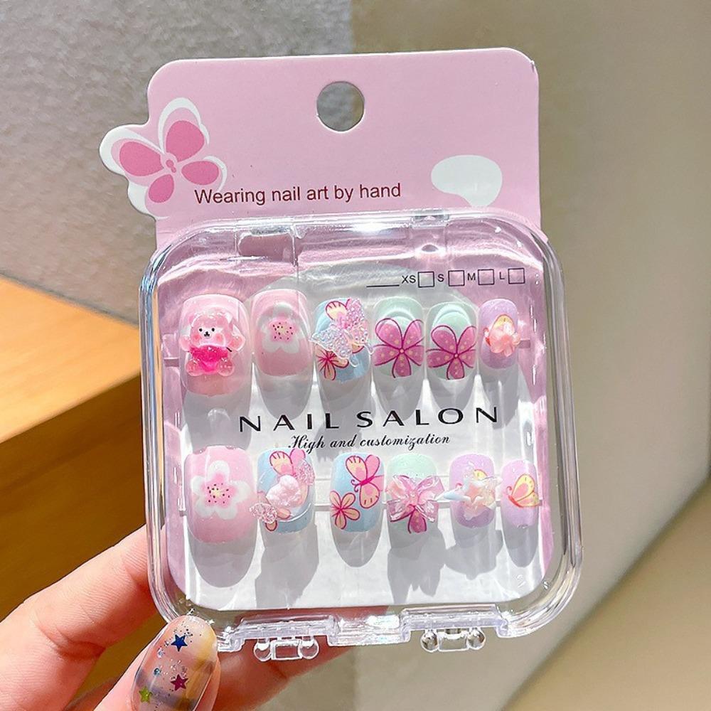 Cartoon Long Nail Sticker Cute Press on Nail Hot Nail Tips for Girls Students