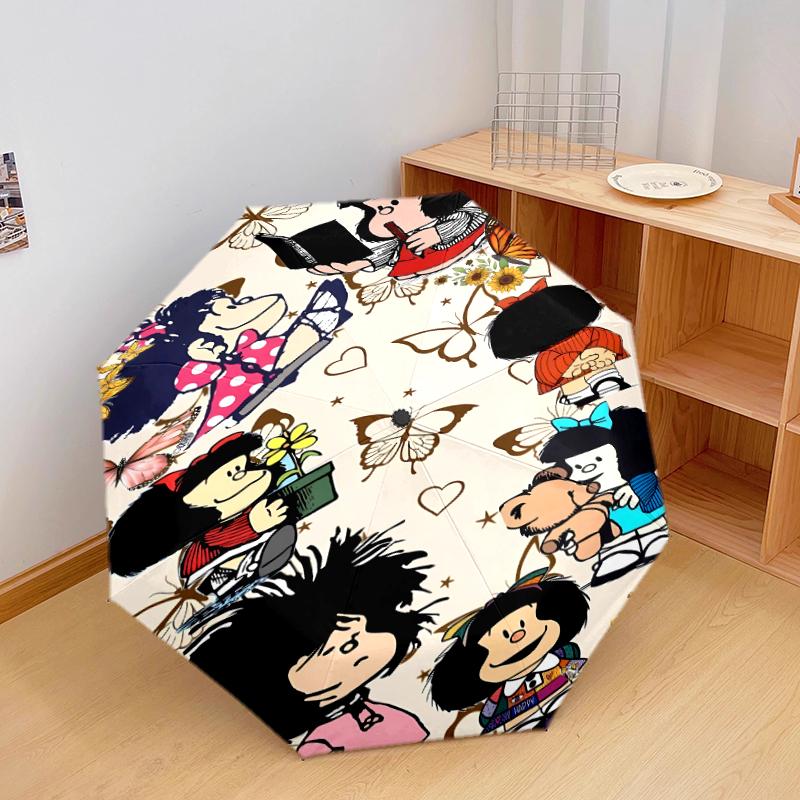 1 PC Automatic Folding Umbrella - Mafalda Pattern, Portable & Foldable Design with 8 Ribs, Christmas Birthday Gifts