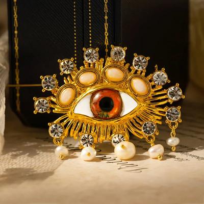 Rhinestone Women's Brooch Badge Baroque Imitation Pearls Devil's Eye Design Beautiful High-end Novelty Luxurious Exaggerated