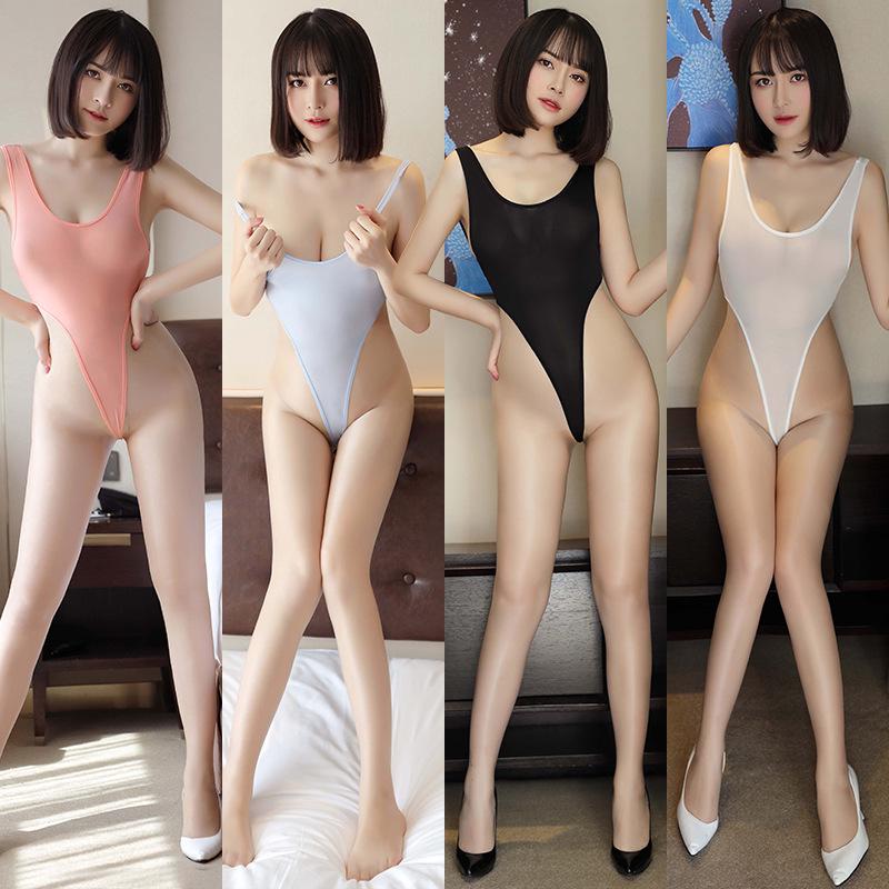 Man Yan Women's Sexy Deep V Backless High Slit See-Through Bodysuit