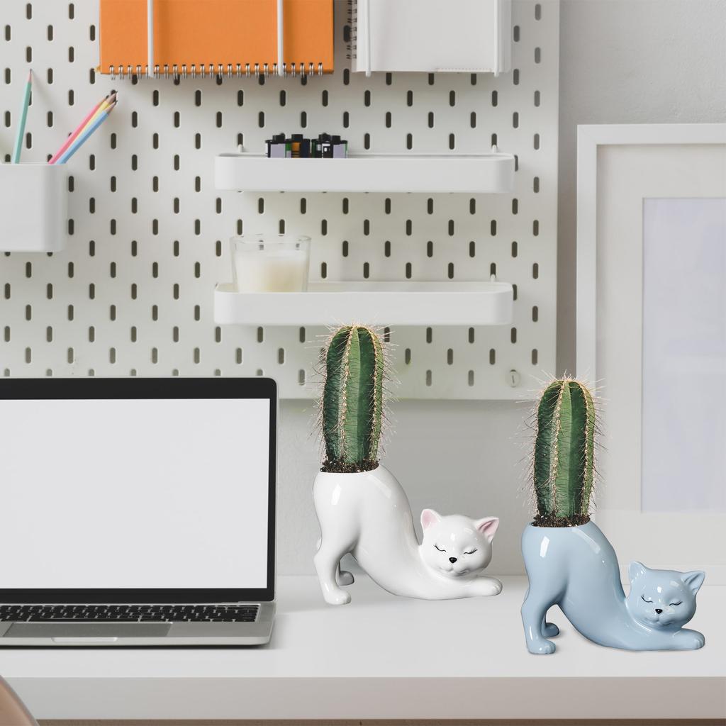 Ceramic Tailless Cat Succulent Pot Cute Kitty Succulent Flower Pot Novelty Cat Planter Funny Cat Flower Pot for Indoor