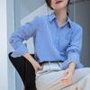 Spring 2025 Women's Casual Blue-Striped Long-Sleeve Shirt