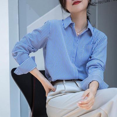 Frühling 2025 Damen Casual Langarmhemd mit blauen Streifen
