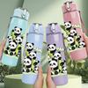 1PC Stacked Panda Bear Cartoon Print 750ml Color Plastic Sports Water Bottle Leakproof Flip Straw Lid Suitable for Sports Office Home Use