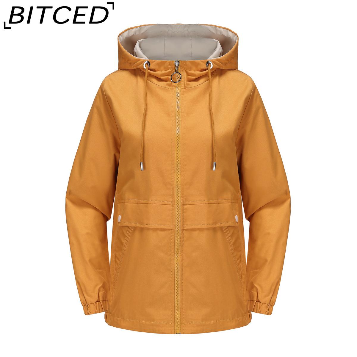 

BITCED Hooded Solid-Colour Trench Coat for Women Long-Sleeved Spring/Autumn Lightweight Jacket Casual Style XXXL