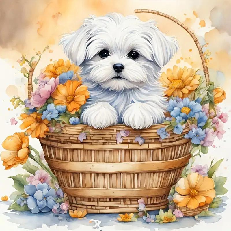 Full Diamond Mosaic Animal Dog Diy Drill Painting Flower New Collection Art Wall Decoration Set Handmade Gift