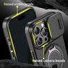 For iPhone 16 Pro Magnetic Phone Case Slide Lens Cover Ring Kickstand TPU+PC Phone Shell