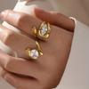 Big oval stone statement rings stainless steel rings for women minimalist dainty stainless steel Zircon waterproof open rings